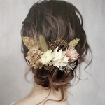 《新作》ドライフラワー ヘッドパーツ 髪飾り ヘアアクセサリー 和装 ブライダル 白  くすみピンク シャンパン ゴールド
