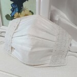 夏用マスクカバー肌触り柔らか ワッフルコットン×シングルガーゼ素材 レースオフホワイト