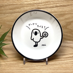 手描き〈まゆげのついた鳥のモノクロ丸中深め皿♡〉直径約10.5センチ。★愛鳥祭特別価格