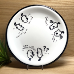 手描き〈まゆげのついた鳥のイラストいっぱい！モノクロ丸大皿♡〉直径20センチサイズ！