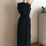 モイストウォッシュ加工リネン黒で作ったノースリーブカシュクールオールインワン
