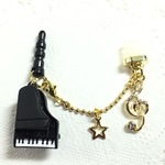 ★ＮＥＷ　イヤフォンジャック＆充電口セット　（ピアノ＆スター＆ト音記号クリスタル）