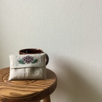 ポケットティッシュケース　 紫陽花フレームの刺しゅう