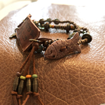 魚 & ヴィンテージレザータグ ブレスレット