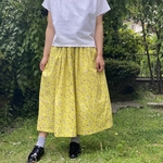 イエロー かわいい お花柄 の ギャザースカート