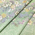 正絹 着物地 はぎれ【花模様】緑 ５０cm