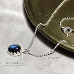 silver925 Black blue ブラックラブラドライトのシルバークラウンベゼルネックレス
