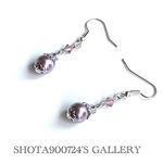 ［再販］Swarovskiの貴婦人ピアス／イヤリング　樹脂ピアス　ノンホールピアス　スワロフスキー　クリスタルパール　モーヴ　パープル　