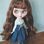 再出品245.※単品※青の編み上げリボンのスカート※ブライスアウトフィット※1/6ドール服