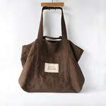  大きなサイズ　リネンのくったりトートバッグ◇ダークブラウン