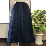 （送料込み）久留米絣を5柄楽しむギャザースカート　ネイビー系