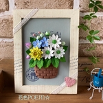  💚粘土の花・ヘーゼルブラウン・バスケットの中の爽やかなお花たち♪【21㎝】🌿現品限り💙