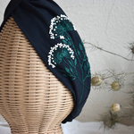 大人のクロスターバン：刺繍　ホワイトレースフラワー（ブラック）　※受注製作