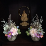 仏花  真珠の涙   令和【1対】  （仏花ミニサイズ、1対、造花、お供え、お盆、お彼岸、敬老の日）