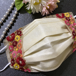 ☆完成品☆ インド刺繍サイドベルト　薄くて軽くて高機能　UVカット、接触冷感、吸水速乾　COOL MAXリネン×ミューファンヌードカラー　お花畑みたいな不織布に重ねるマスクカバー