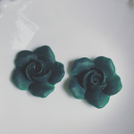 再販無し◆ デッドストック  25mm 薔薇　カボション　グリーン