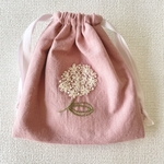 刺繍巾着　ライラック