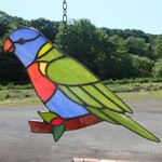 ステンドグラス　ゴシキセイガイインコ　サンキャッチャー　【鳥　小鳥　インコ】