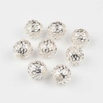   増量特価 メタルビーズ 銅製 ホワイトシルバー (丸・メッシュ) 約9×10mm 16個 pt-150927-4　