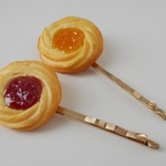 2個セット 絞り出しジャムクッキーのヘアピン（いちご・オレンジ）