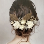 《新作》ドライフラワー ヘッドパーツ 髪飾り ヘアアクセサリー 和装 ブライダル 白 ゴールド リーフ 結婚式 前撮り