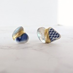 ラブラドライト×陶器の金継ぎピアス