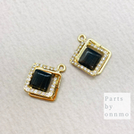 2pcs・キャッツアイスクエアチャーム（ブラック）d-173