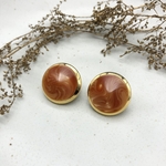 マーブルボタンのピアス/イヤリング【オレンジ】