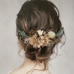 《再販》ドライフラワー ヘッドパーツ 髪飾り ヘアアクセサリー 和装 ブライダル 結婚式 ゴールド 白 シャンパン くすみピンク 