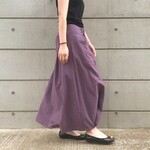 cucu【新作】マキシスカート好きが作った。歩く度揺れる フレア リネン ロングスカート 麻 ウエストゴム 生成り 新作 2021 秋 冬 マキシ マキシスカート ラベンダー