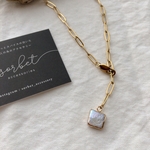 square pearl × long oval chain necklace