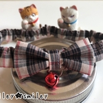 【猫用首輪】タータンチェック（ベージュ×茶）リボン　シュシュ