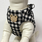 【定番】犬用ハーネス　ギンガムチェック　ワンポイント🐻くまちゃん（本革）