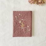 テディベア刺繍のブックカバー　文庫本サイズ　リネン 