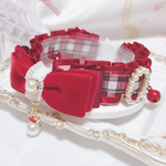 7月終了♡ラスト1点♡限定品🧚‍♀️新作♡リボン首輪♡オーバーチェック柄♡レッドベルベットリボン♡ワインロゼットフリル♡