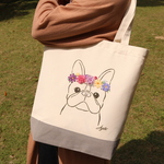 フレンチブルドッグの花かんむりトートバッグ