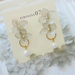 紫陽花とコットンパール〜グレ－〜   イヤリング 