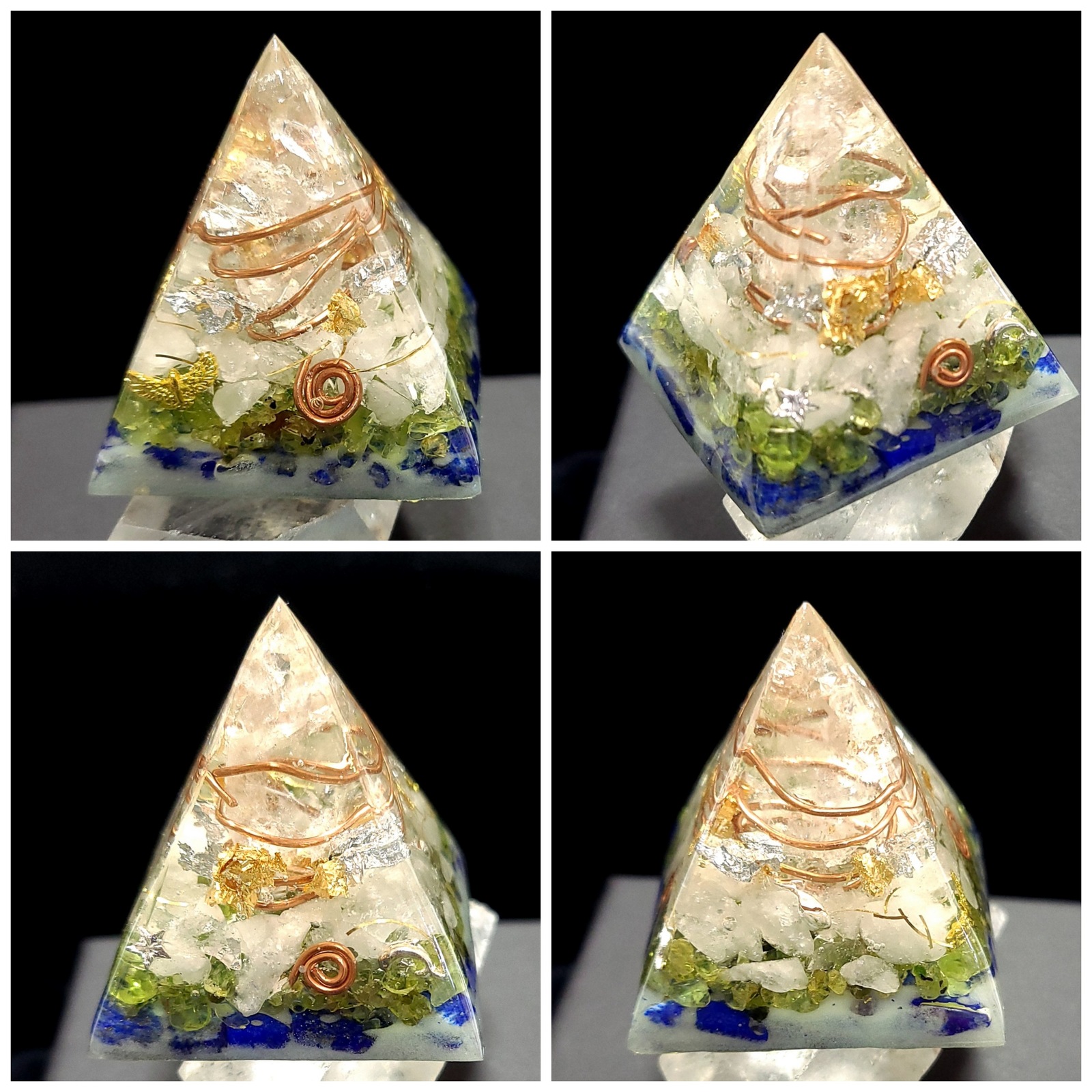限定1個/夜光ｵﾙｺﾞﾅｲﾄ/柱の水晶に銅線/ｻｻﾞﾚ石(水晶&ﾗﾋﾟｽﾗｽﾞﾘ