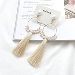 𓐍パール×ロングタッセル𓐍ピアス　イヤリング　樹脂　ニュアンス　揺れる　ウェディング  ブライダル　結婚式　ドレス　花嫁　タッセル　大ぶり　金アレ