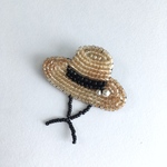 麦わら帽子のブローチ　ビーズ刺繍