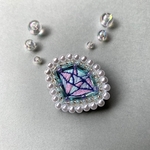 宝石のビーズ刺繍ブローチ（ブルー）