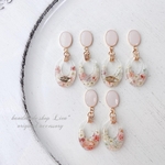 ナチュラルピンク×パステルフラワー オーバル ピアス/イヤリング