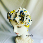 若草色ストレッチ×野の花コットンプリントの華ターバン　capellaオリジナル　happyな気分になれるターバンです！