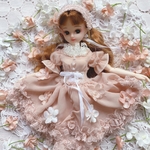 リカちゃん、22cmドール 用ピンクのお花モチーフワンピースのセットno117