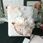 リネンのレースたっぷり縦長ポシェット 　フレンチアンティークポーチ