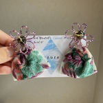 《彼女が花火大会にいくとき》〜ピンクむらさきのビーズ、チェコビーズ刺繍のお花とインド刺繍リボンのイヤリング〜