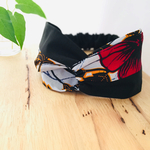 アフリカン☁︎クロスヘアバンド☁︎ハイビスカス柄×黒無地ミックス