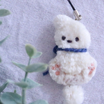 ふわ犬刺繍ストラップ＊ホワイト