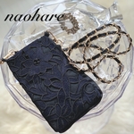 再再再再再販　数量限定　スマホポーチ　サコッシュ　刺繍サコッシュ　ショルダーポーチ　ショルダー　お花刺繍ポーチ　ネイビー　レース　