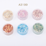 A3199  12盒  オーロララメ ケース付き ネイルパーツ レジン封入パーツ 六角形B 6色セット(各2ｇ)2×(6ケース)